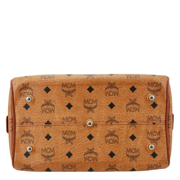 MCM Heritage Monogram Visetos Canvas Boston Bag Cognac