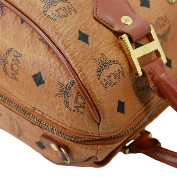 MCM Heritage Monogram Visetos Canvas Boston Bag Cognac