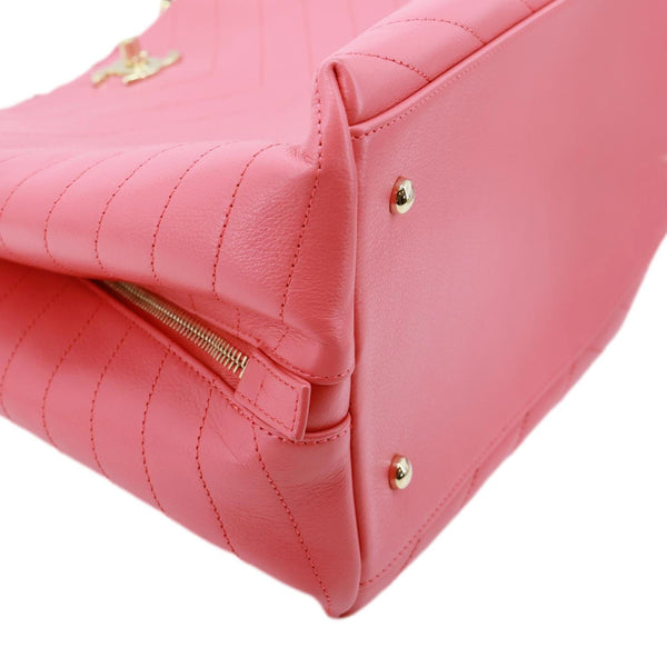 CHANEL Stitched Chevron Calfskin Leather Chic Shopping Tote Bag Pink