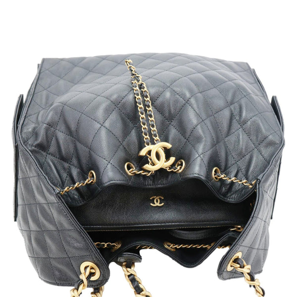 CHANEL 25 Medium Quilted Caviar Leather Shoulder Bag Black