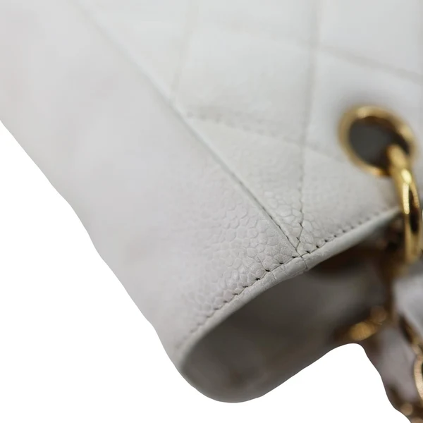 CHANEL PST Petite Quilted Caviar Leather Shopping Tote Bag White
