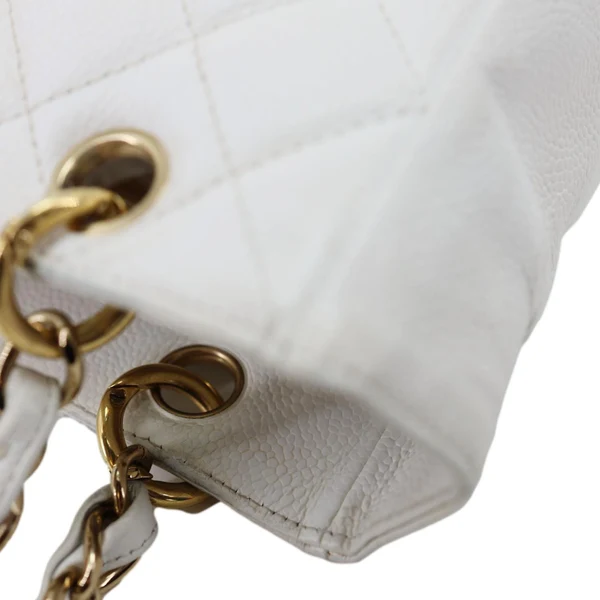 CHANEL PST Petite Quilted Caviar Leather Shopping Tote Bag White