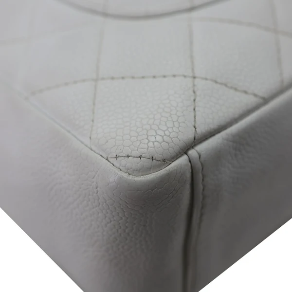CHANEL PST Petite Quilted Caviar Leather Shopping Tote Bag White