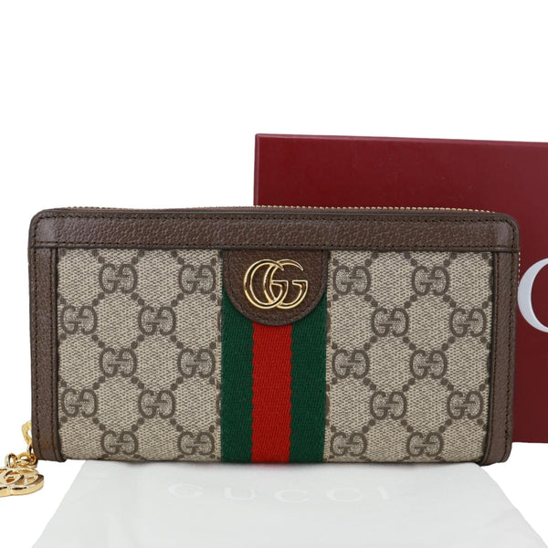 GUCCI Ophidia GG Supreme Canvas Zip Around Wallet Beige 523154