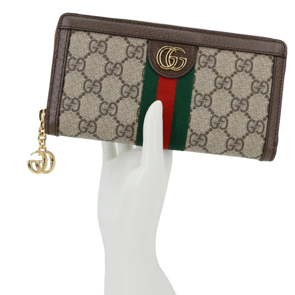 GUCCI Ophidia GG Supreme Canvas Zip Around Wallet Beige 523154
