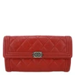 CHANEL Boy Flap Quilted Caviar Leather Wallet Red