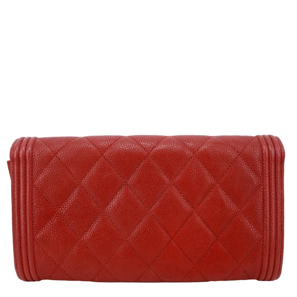 CHANEL Boy Flap Quilted Caviar Leather Wallet Red