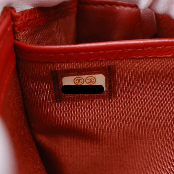 CHANEL Boy Flap Quilted Caviar Leather Wallet Red