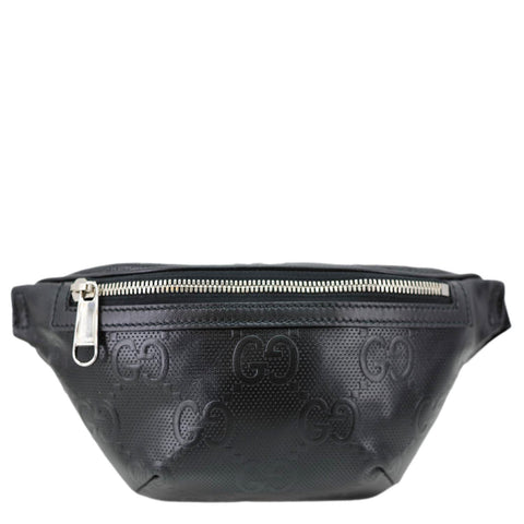 GUCCI Tennis GG Calfskin Embossed Leather Belt Bag Black 658582