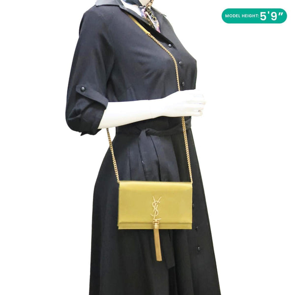 YVES SAINT LAURENT Kate Tassel Satin Chain Crossbody Bag Gold