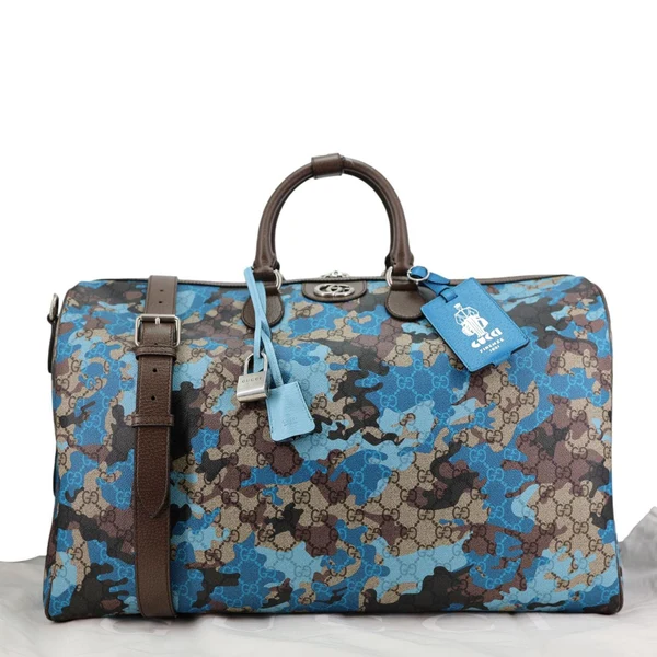 GUCCI Large Marbled GG Canvas Duffle Bag Blue 834458