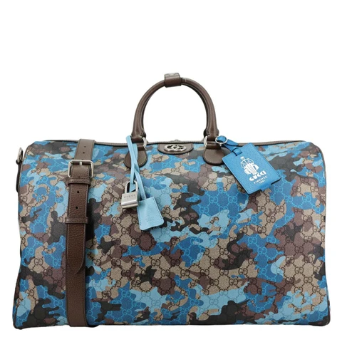 GUCCI Large Marbled GG Canvas Duffle Bag Blue 834458