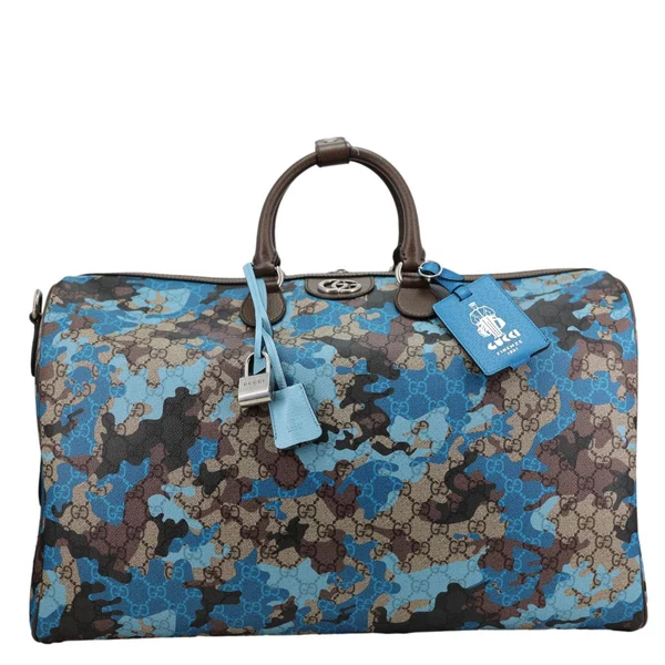 GUCCI Large Marbled GG Canvas Duffle Bag Blue 834458
