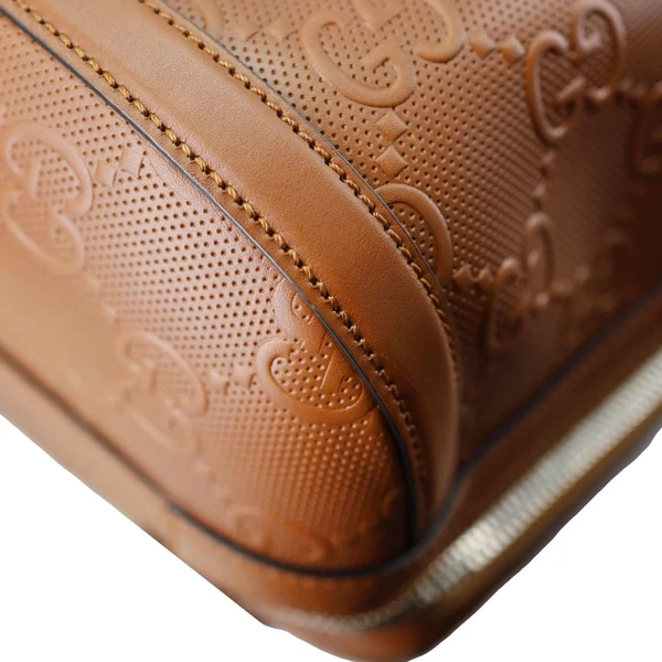 GUCCI GG Tennis Calfskin Embossed Leather Duffle Bag Brown 725329
