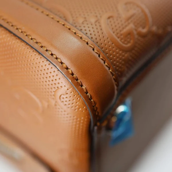 GUCCI GG Tennis Calfskin Embossed Leather Duffle Bag Brown 725329