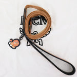 MCM Pet Collar Visetos Canvas Cartoon Patches Leash Cognac