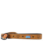 MCM Pet Collar Visetos Canvas Cartoon Patches Leash Cognac