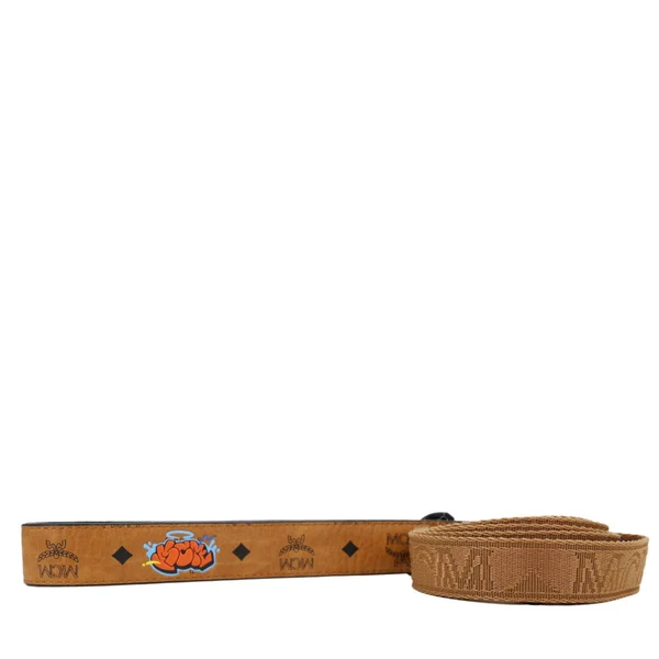 MCM Pet Collar Visetos Canvas Cartoon Patches Leash Cognac