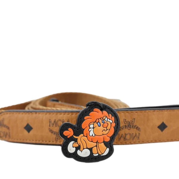 MCM Pet Collar Visetos Canvas Cartoon Patches Leash Cognac