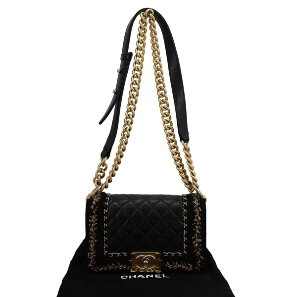 CHANEL Boy Flap Braided Jacket Tweed Crossbody Bag Black