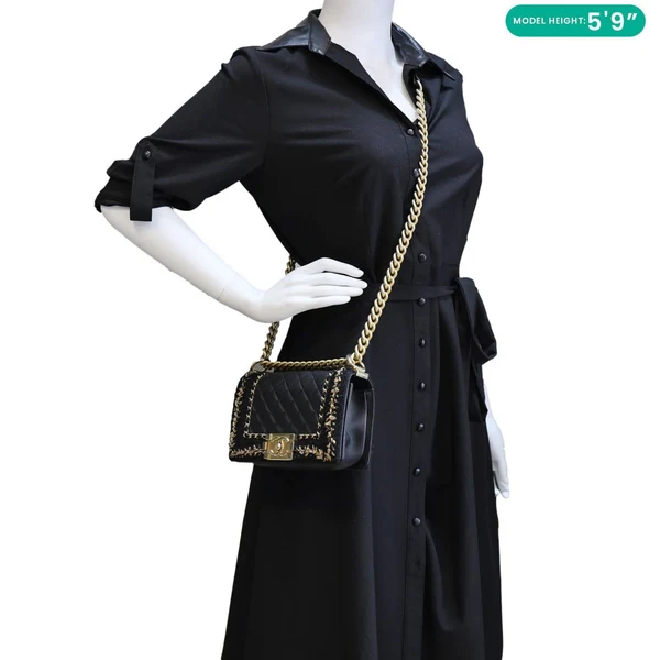 CHANEL Boy Flap Braided Jacket Tweed Crossbody Bag Black