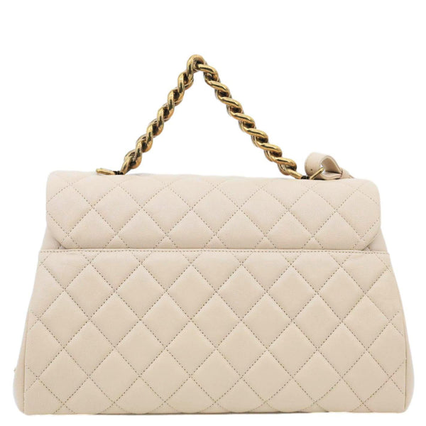 CHANEL Trapezio Flap Large Quilted Sheepskin Leather Crossbody Bag Beige