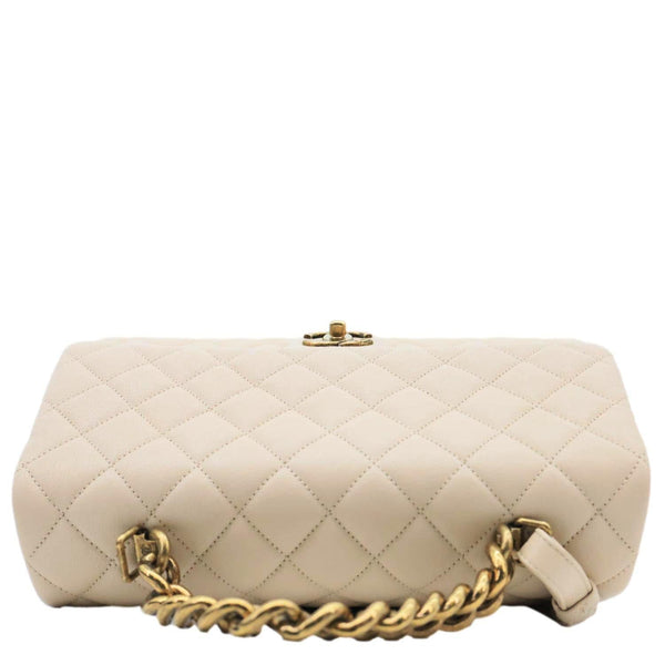CHANEL Trapezio Flap Large Quilted Sheepskin Leather Crossbody Bag Beige