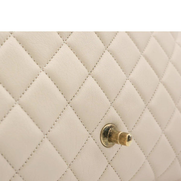 CHANEL Trapezio Flap Large Quilted Sheepskin Leather Crossbody Bag Beige