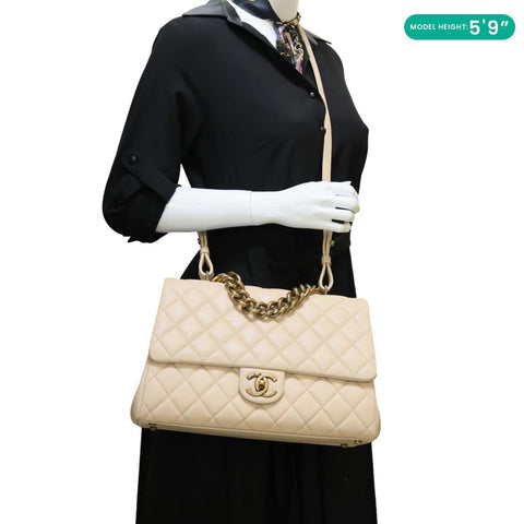 CHANEL Trapezio Flap Large Quilted Sheepskin Leather Crossbody Bag Beige