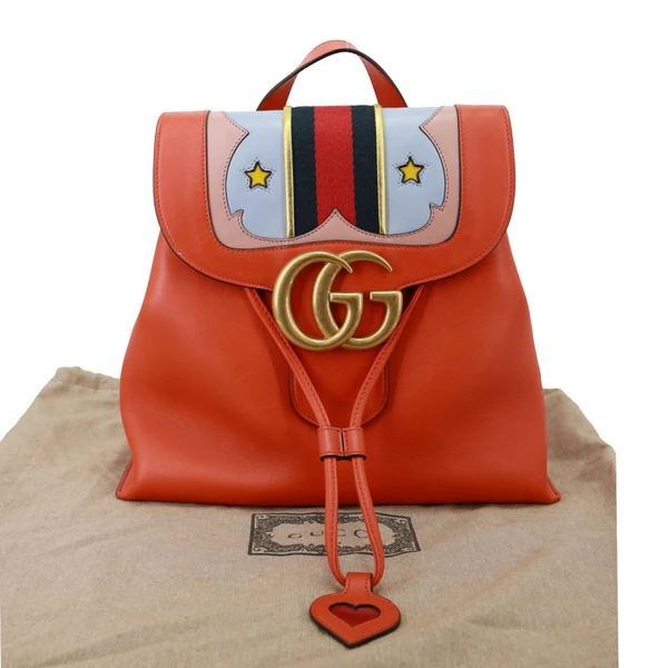 GUCCI Web Heart GG Marmont Leather Backpack Orange 432265