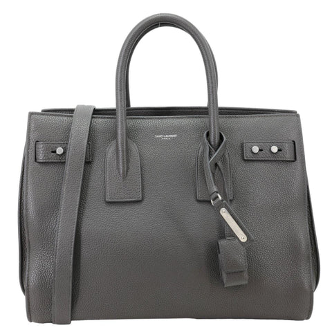 YVES SAINT LAURENT Sac De Jour Grained Calfskin Leather Tote Bag Grey