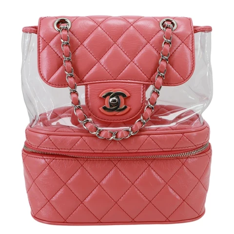 CHANEL Crumpled Quilted Calfskin PVC Backpack Pink