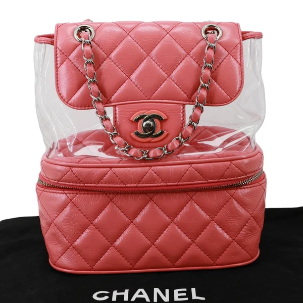CHANEL Crumpled Quilted Calfskin PVC Backpack Pink
