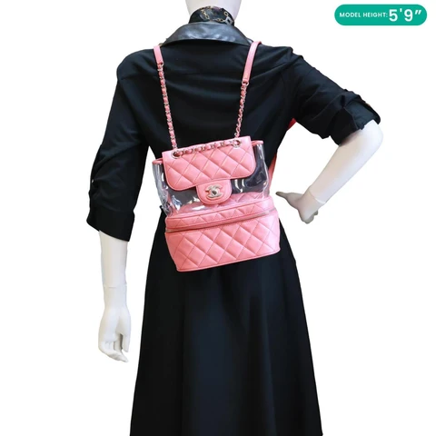 CHANEL Crumpled Quilted Calfskin PVC Backpack Pink