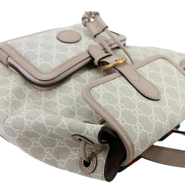 GUCCI Flap Interlocking G Patch GG Supreme Canvas Drawstring Backpack Off White 674147