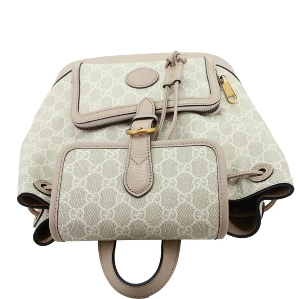 GUCCI Flap Interlocking G Patch GG Supreme Canvas Drawstring Backpack Off White 674147