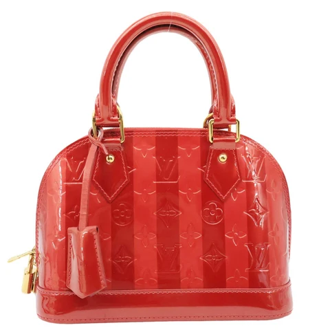 LOUIS VUITTON Alma BB Monogram Rayures Vernis Satchel Bag Red