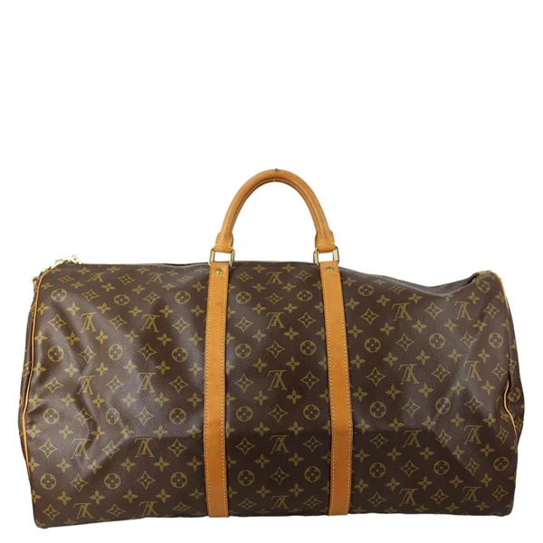LOUIS VUITTON Keepall 60 Bandouliere Monogram Canvas Travel Bag Brown