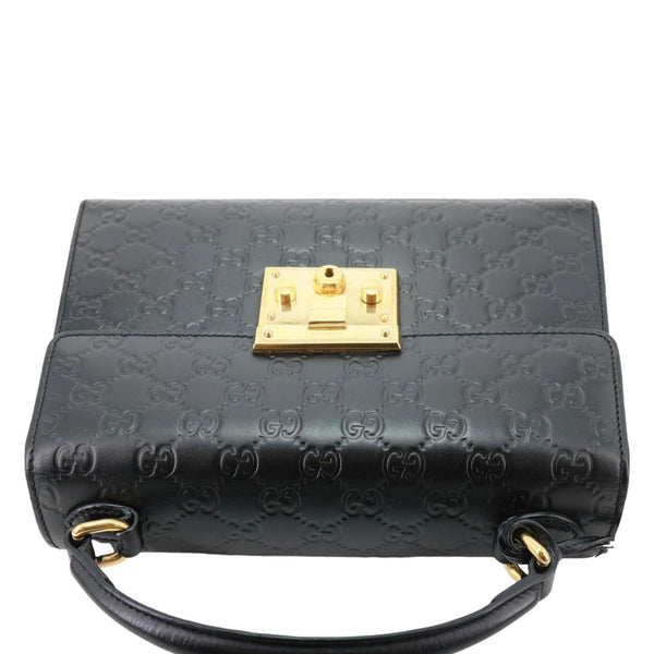 GUCCI Padlock Small Signature Leather Top Handle Crossbody Bag Black 453188