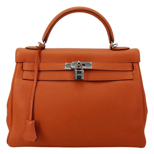 HERMES Kelly 32 Togo Leather Tote Shoulder Bag Orange