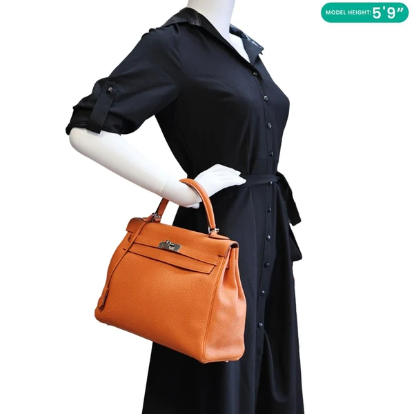 HERMES Kelly 32 Togo Leather Tote Shoulder Bag Orange