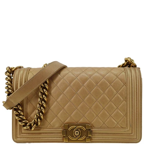 CHANEL Boy Flap Old Medium Quilted Leather Crossbody Bag Gold