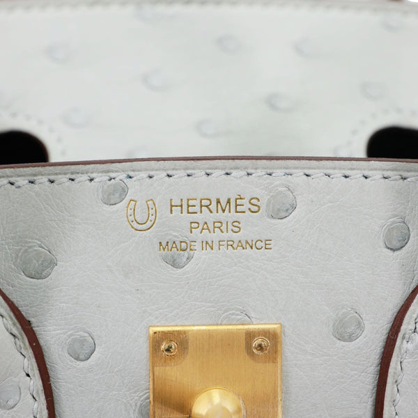 HERMES Birkin 25 Ostrich Leather Satchel Bag Gris Perle