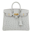 HERMES Birkin 25 Ostrich Leather Satchel Bag Gris Perle