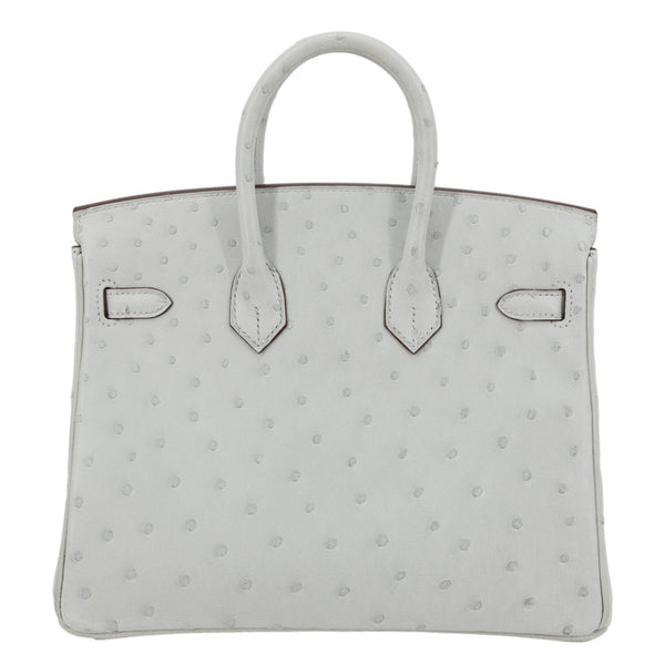 HERMES Birkin 25 Ostrich Leather Satchel Bag Gris Perle