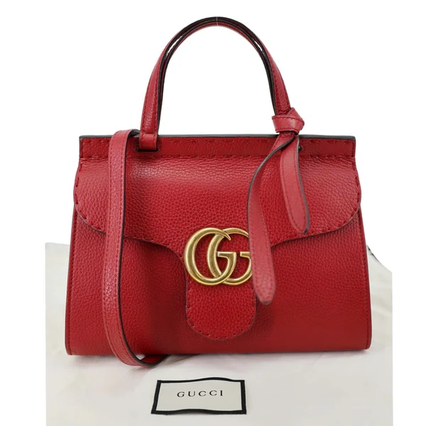 GUCCI GG Marmont Leather Top Handle Shoulder Bag Red 442622