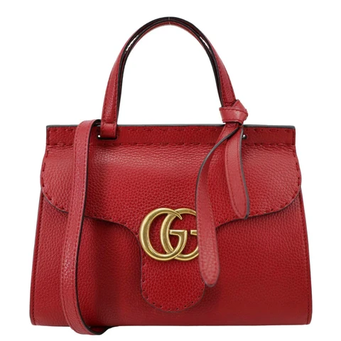 GUCCI GG Marmont Leather Top Handle Shoulder Bag Red 442622