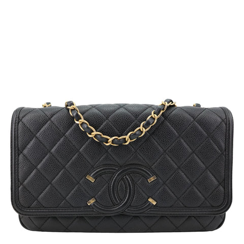 CHANEL CC Filigree Flap Caviar Quilted Leather Crossbody Bag Black