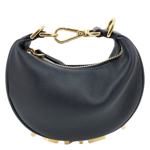 FENDI Fendigraphy Mini Leather Hobo Bag Black