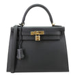 HERMES Kelly 28 Sellier II Epsom Leather Shoulder Bag Black
